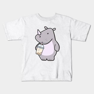 Cute Rhino Loves Boba Tea! Kids T-Shirt
